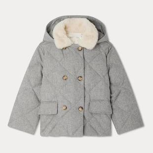 11月底 法式秋冬新款女童灰色毛领连帽白鸭绒羽绒服