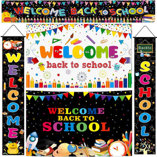 幼儿园开学返校季装饰拍照背景布横幅对联Welcome Back to school