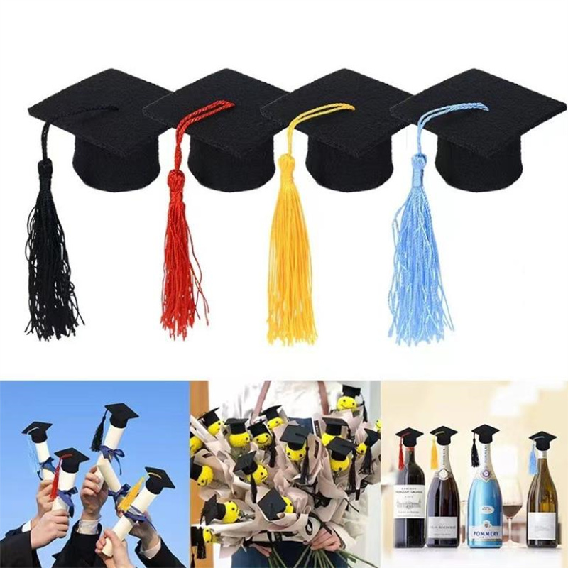 毛毡迷你博士帽幼儿园毕业季红酒瓶鲜花公仔装饰学士帽拍照道具