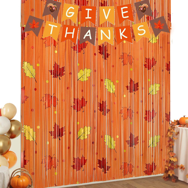 感恩节枫叶雨丝帘丰收季节日布置