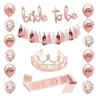 Bridal shower婚前单身派对新娘装饰品拉旗气球发箍肩带头纱道具