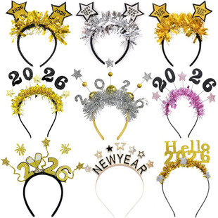 旦公司酒吧舞会晚会头饰帽子道具 YEAR元 2026新年跨年装 饰发箍NEW