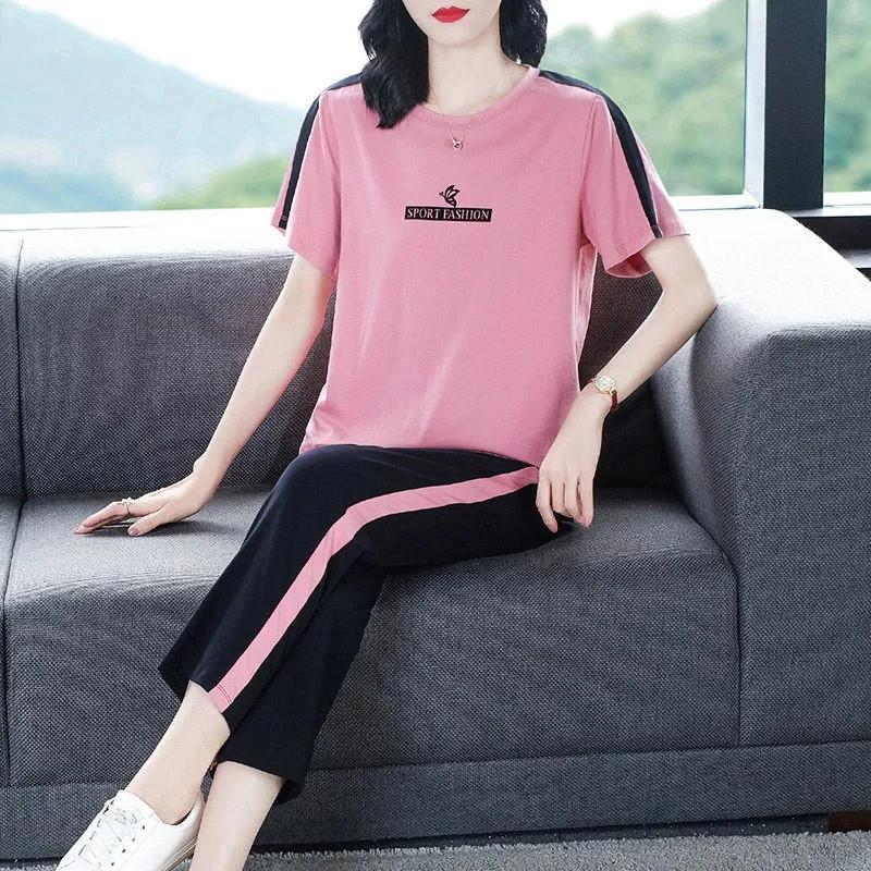 2025胖mm大码女装休闲运动服夏装新款时尚妈妈短袖套装潮两件套