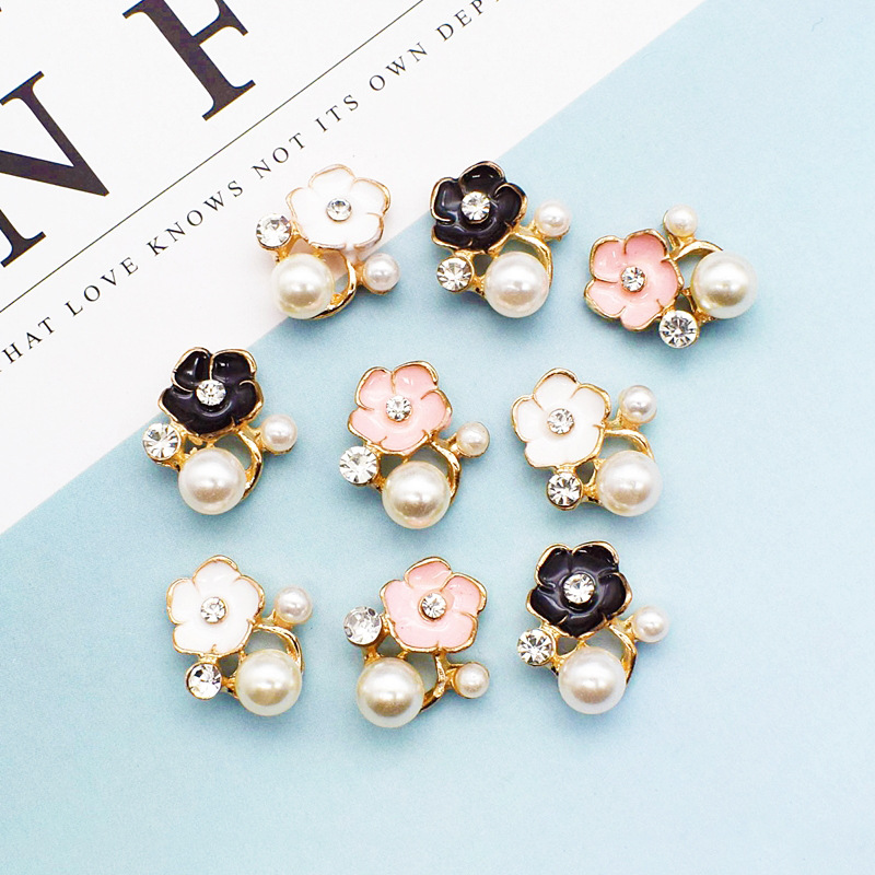 珍珠滴油花朵 手工diy发圈材料发饰配饰 水钻发饰diy合金饰品配件