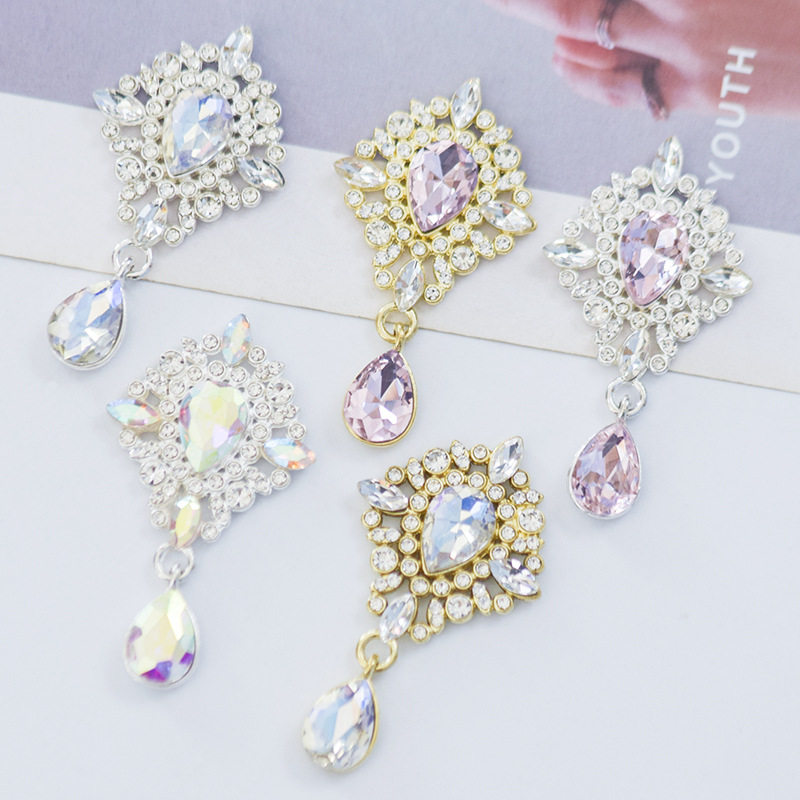 菱形水滴水晶吊坠挂件 水滴花边服饰包包材料diy合金饰品配件