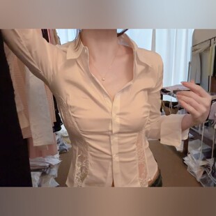 镂空蕾丝拼接白色衬衫女款2026新款衬衣春装法式小资别致长袖上衣