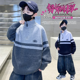 2026新款秋冬儿童拼色拉链毛衣男女童时尚保暖上衣潮款外套