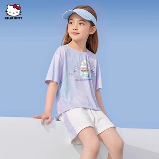 女童夏季 2025新款 凯蒂猫卡通印花中大童装 休闲两件套 运动套装