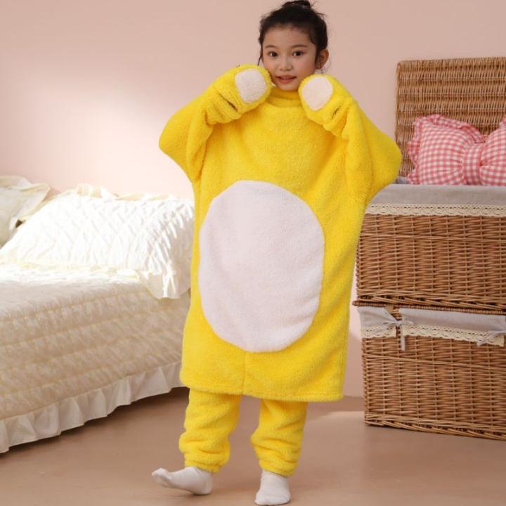 儿童款连体奶龙秋冬卡通动物睡衣法兰绒小奶龙家居服套装可爱加厚