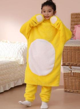 儿童款连体奶龙秋冬卡通动物睡衣法兰绒小奶龙家居服套装可爱加厚