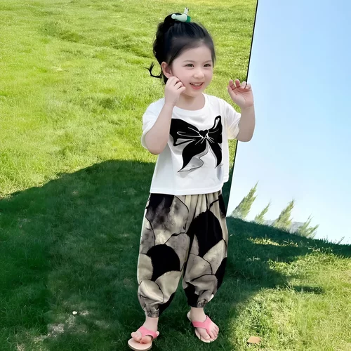 女童夏装新款洋气儿童薄款宽松防蚊裤宝宝韩版短袖两件套装