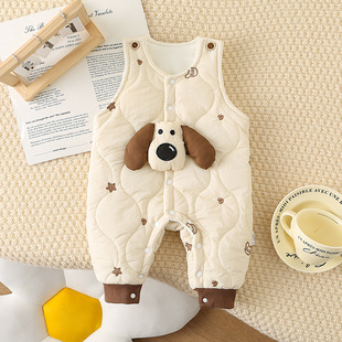 婴儿秋冬背带裤套装八个月宝宝秋冬衣服加绒夹棉连体衣超萌哈衣