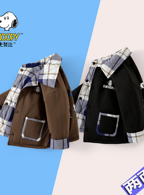 【两面穿】史努比2025走秀款男女童装加厚格子翻领夹棉棉服SZZD53