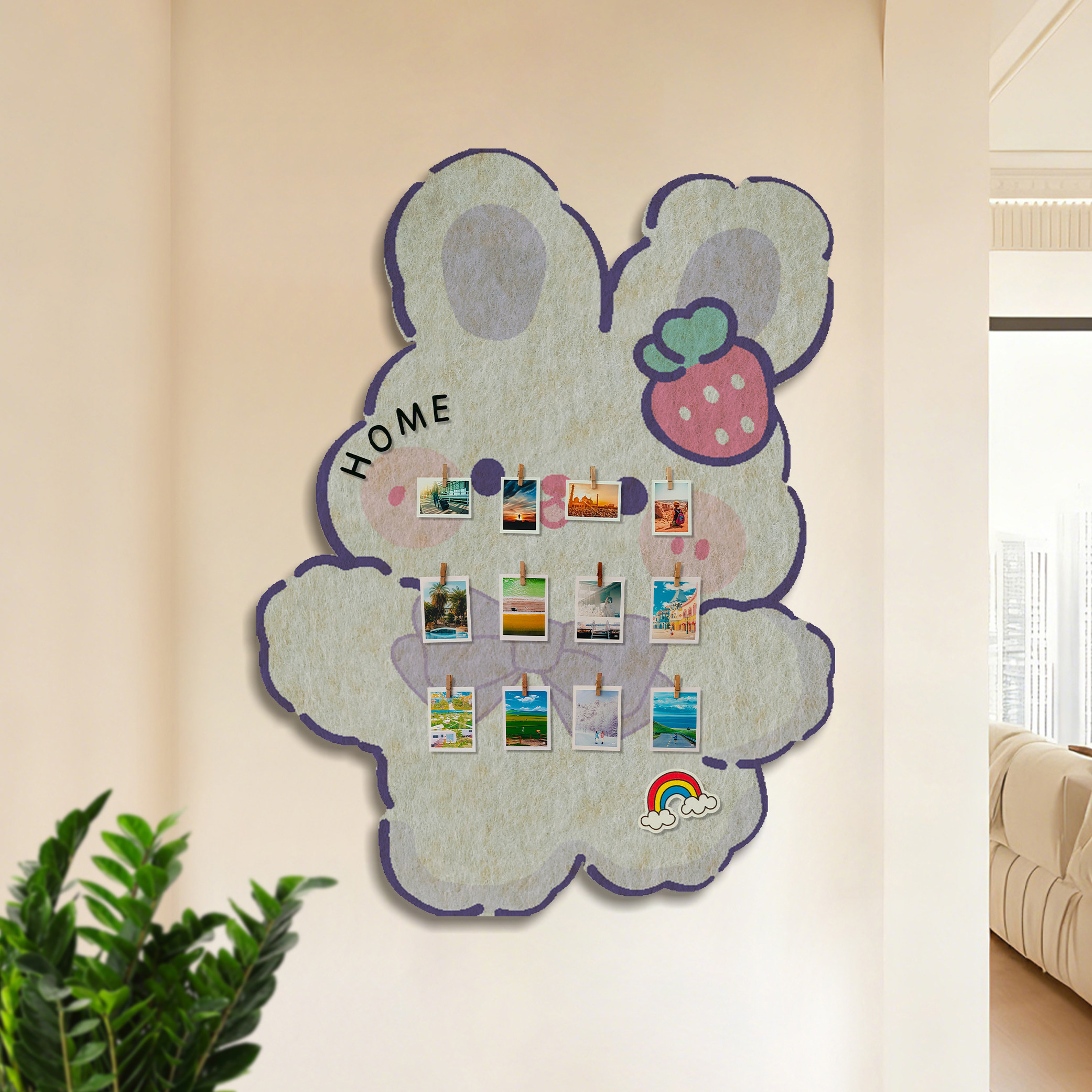 毛毡板照片墙可爱兔子墙贴展示板自粘墙面装饰免打孔荣誉墙相册墙