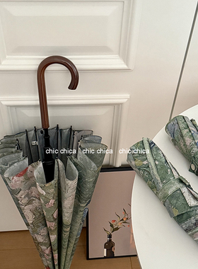 chic法式复古梵高油画花园雨伞女高颜值16骨加大加固抗风长柄伞