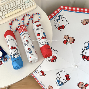 正版 KITTY凯蒂猫卡通可爱kt猫8骨折叠雨伞串珠饰链晴雨伞 HELLO