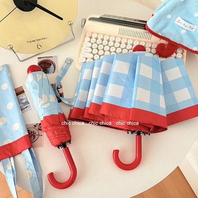 原创高颜值红鼻子小红弯钩雨伞