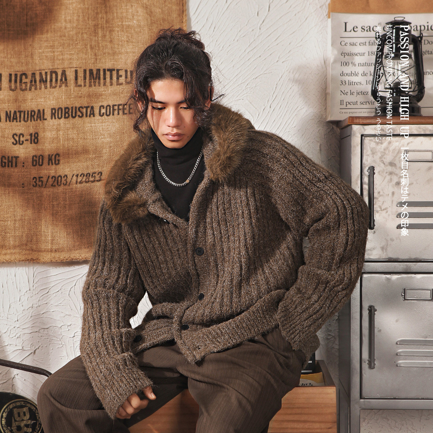 雅痞制噪日系复古毛领连帽开衫毛衣男秋冬加厚保暖宽松针织衫外套,男装,针织衫/毛衣,淘宝优惠券,粉丝福利购,淘宝优惠卷