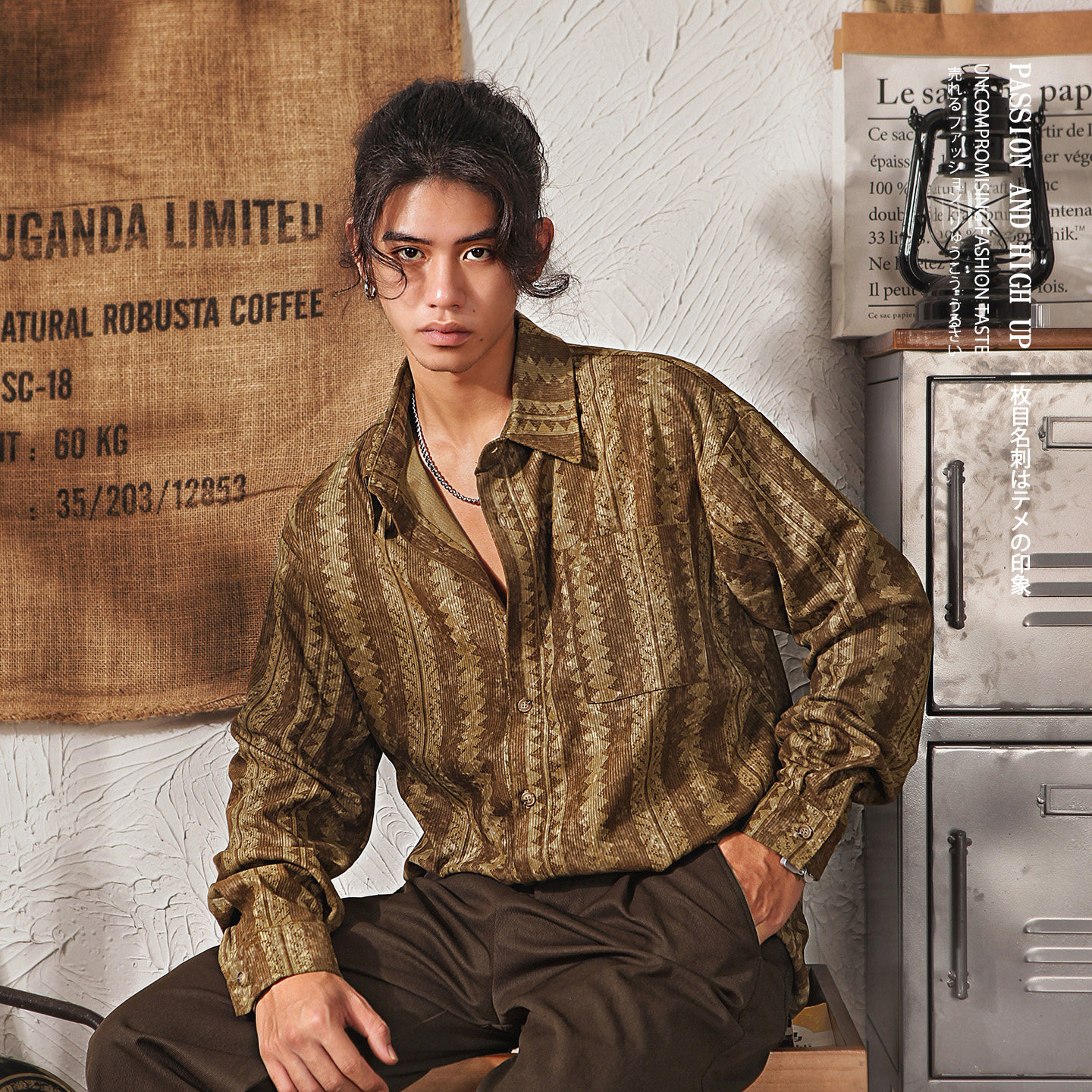 日系复古高级感长袖衬衫男秋季潮牌纳瓦霍民族风灯芯绒衬衣外套,男装,衬衫,淘宝优惠券,粉丝福利购,淘宝优惠卷