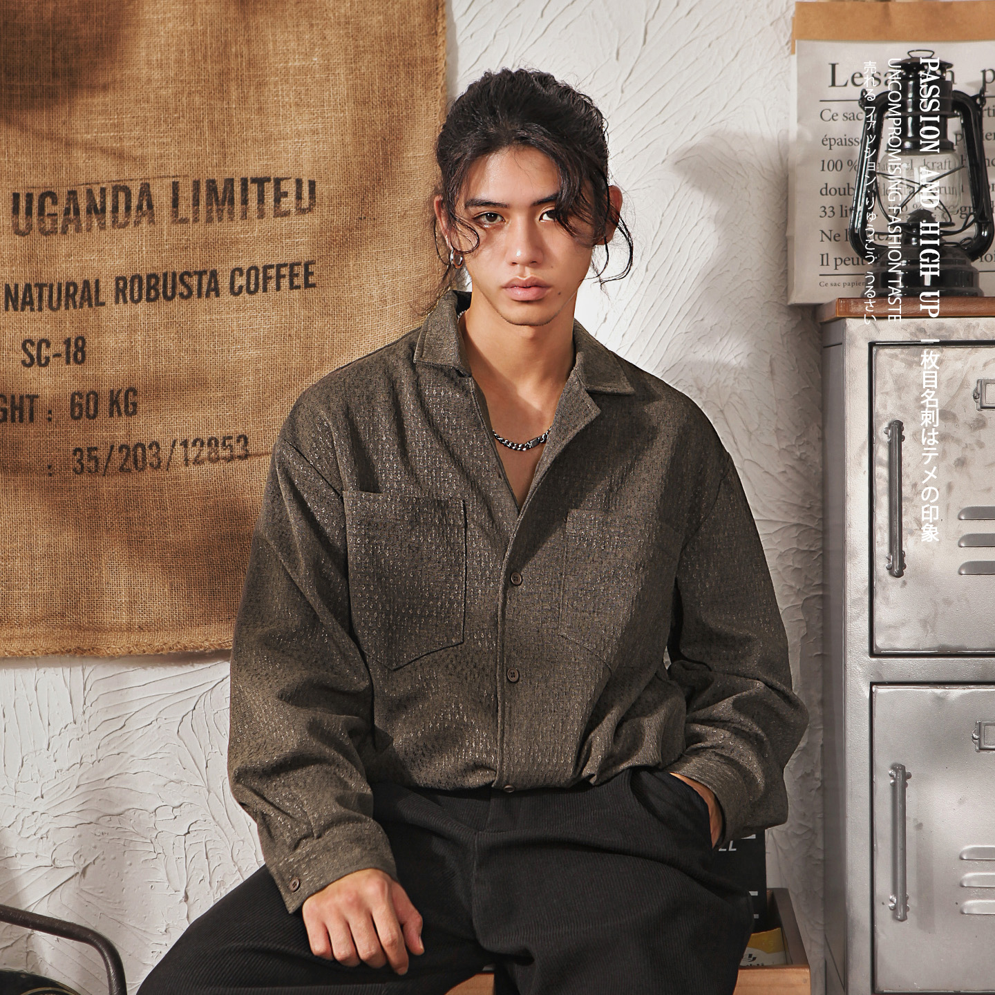 日系复古高级感长袖衬衫男秋冬季