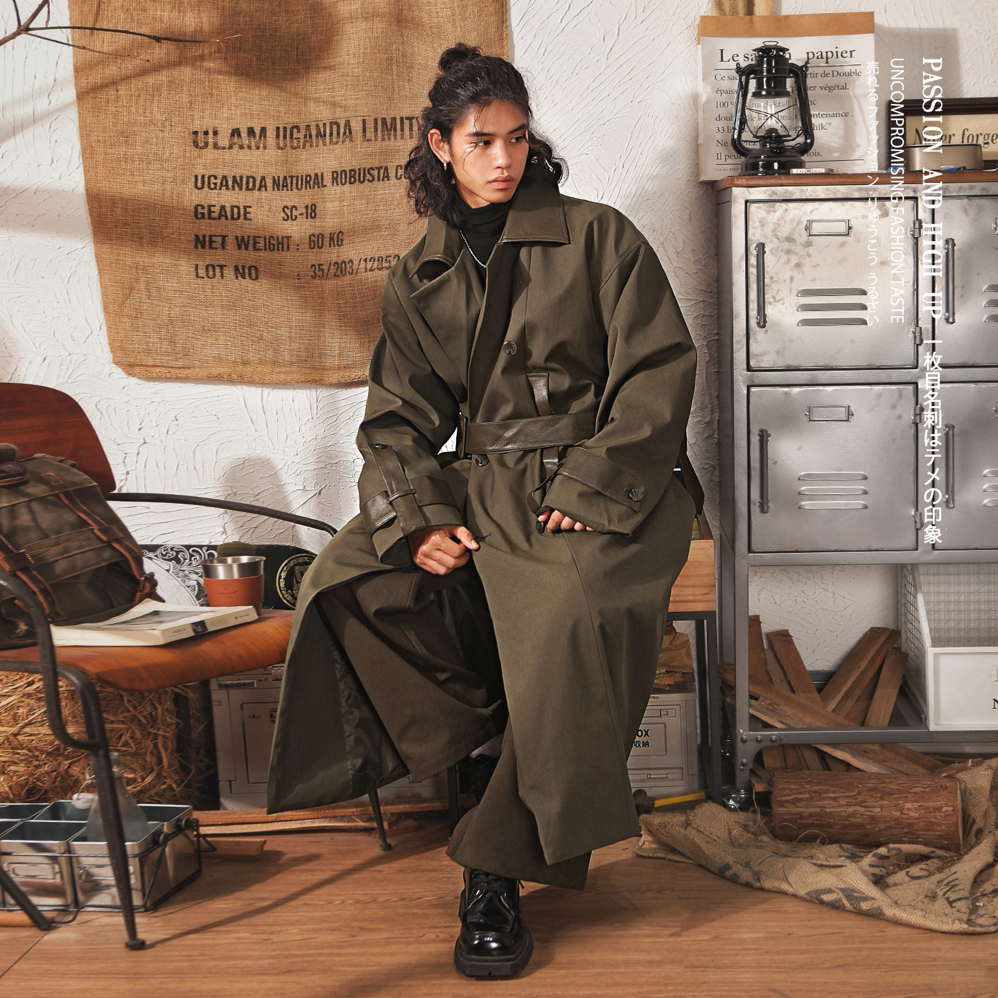 日系复古cleanfit中长款大衣男