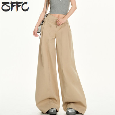 慵懒风卡其色阔腿休闲裤