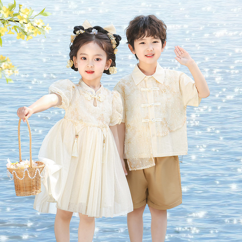 六一儿童民国风大合唱朗诵演出服夏季小学生表演服装中国风男女童