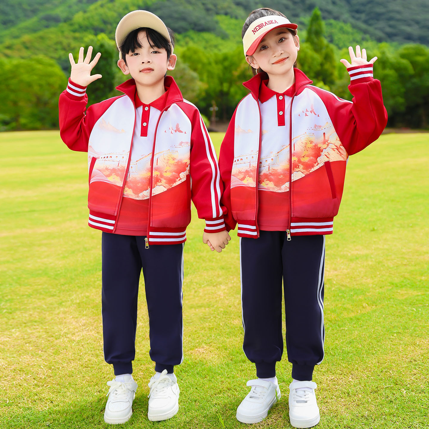 小学生校服春秋装中国风幼儿园园服元旦节演出服红色儿童班服套装