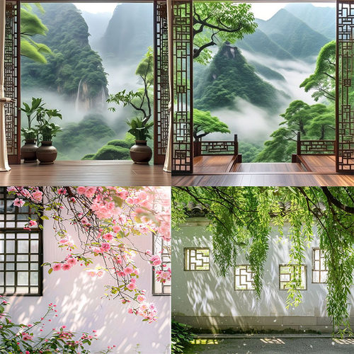 直播背景布新中式古风直播间背景墙3d立体场景布置摄影道具高级感
