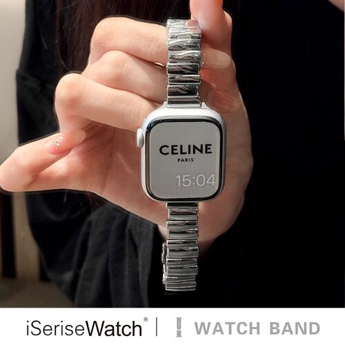 适用苹果手表表带iWatch10金属男女小米9pro87夏SE不锈钢透气fit4