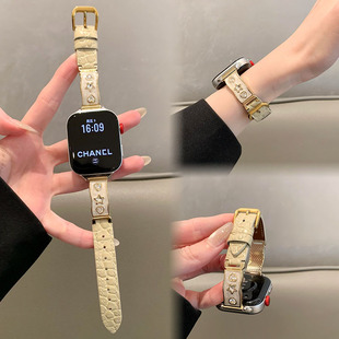 心星金属鳄鱼纹皮质华为fit43手表带苹果适用小米89pro红米watch5