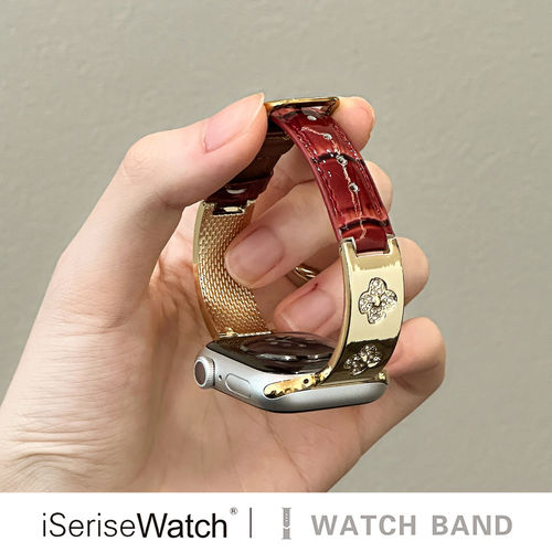 适用iWatch11表带苹果手表s10小米89pro金属四叶草钻拼皮华为fit4