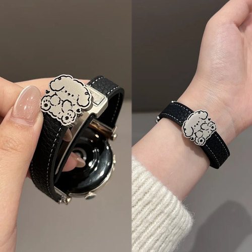 华为GT6手表高级Watch5可爱狗狗金属扣磁吸荔枝皮gt4表带Fit3荣耀