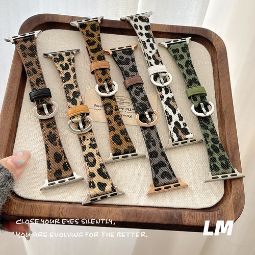 适用iwatch11苹果手表小米89pro表带复古小蛮腰豹纹华为fit4红米6