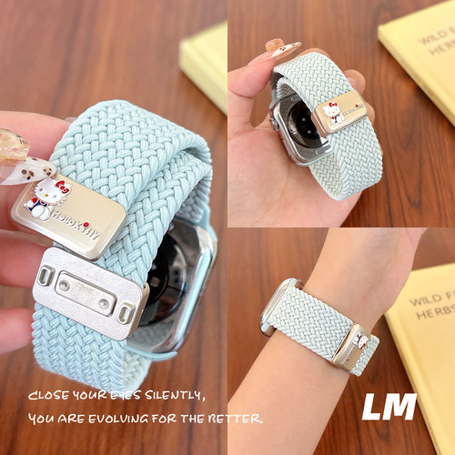适用iwatch11苹果手表小米89pro表带可爱卡通立体kt猫编织磁吸fit