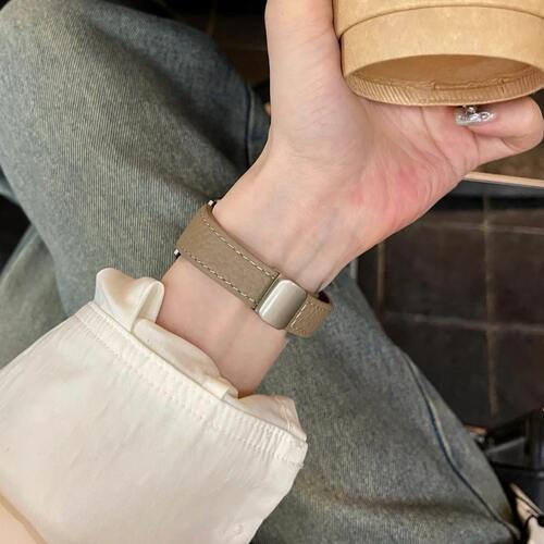 磁吸荔枝纹皮质表带适用applewatch45S10iwatchS11小米89pro红米6