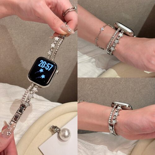 适用苹果星星贝母镶钻手表表带iwatch11小米1098pro红米6华为fit5