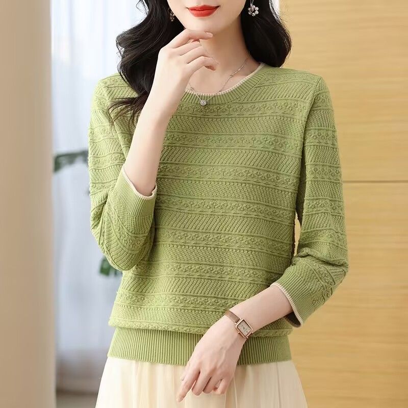 妈妈春秋装七分中袖针织衫T恤女新款宽松显瘦洋气薄款打底上衣潮