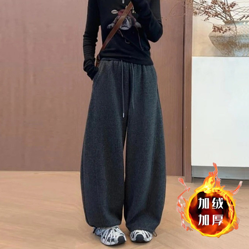 秋冬抽绳毛呢弯刀裤女冬季加绒加厚宽松显瘦束脚裤两穿休闲香蕉裤,女装/女士精品,休闲裤,淘宝优惠券,粉丝福利购,淘宝优惠卷