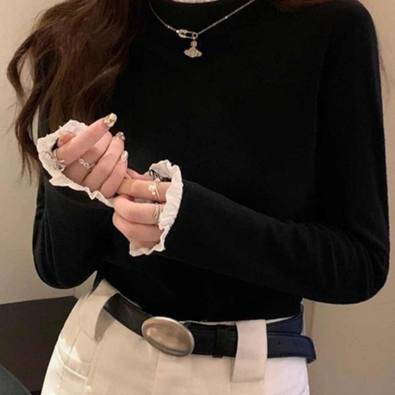 德绒立领花边打底衫女冬季新款时尚内搭长袖T恤保暖修身打底上衣,女装/女士精品,T恤,淘宝优惠券,粉丝福利购,淘宝优惠卷