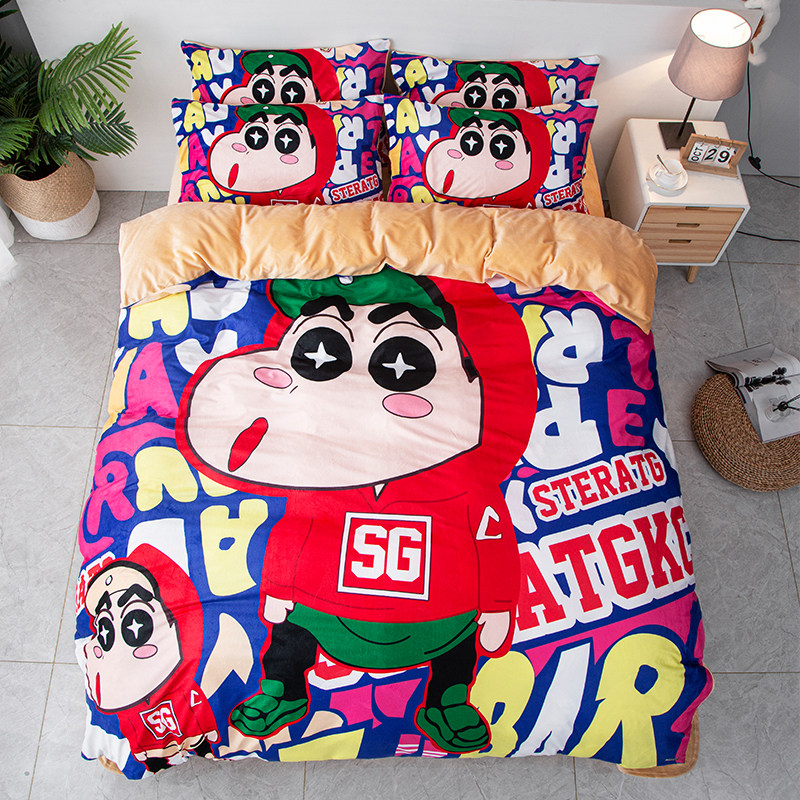 冬季加厚保暖被罩卡通动漫被单蜡笔小新单人儿童可爱珊瑚绒被套