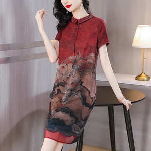 蚕素女装旗舰店香云纱连衣裙2023夏季气质花萝重磅真丝桑蚕丝裙子