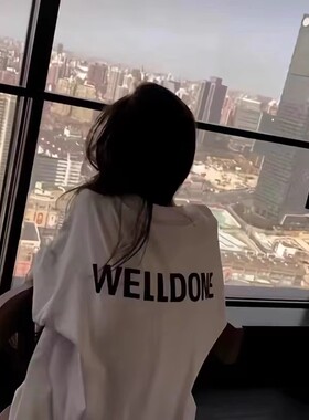 WE11DONE潮牌纯棉短袖T恤女ins潮夏小众设计感上衣中长款oversize
