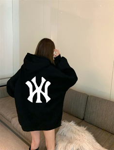 加绒 oversize外套hiphop潮牌上衣秋冬款 连帽卫衣2022新款 女中长款