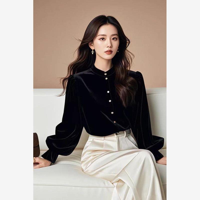 黑色法式小香风灯笼袖金