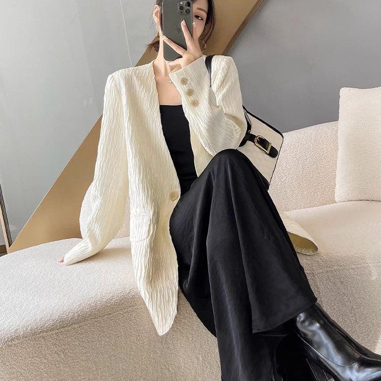 黑色米色高级感V领西装外