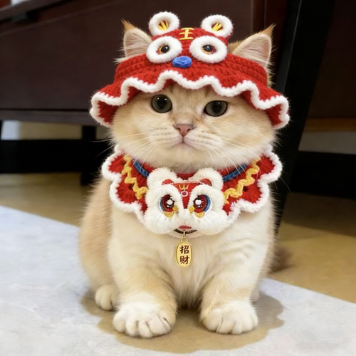 2026醒狮红色新年狗狗围脖项圈