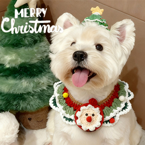 圣诞节狗狗围巾手工编织猫咪项圈