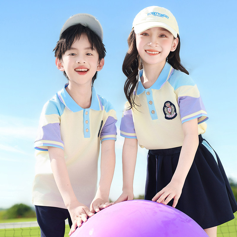 幼儿园园服夏装校服套装小学生纯棉短袖班服儿童夏天学院风运动服