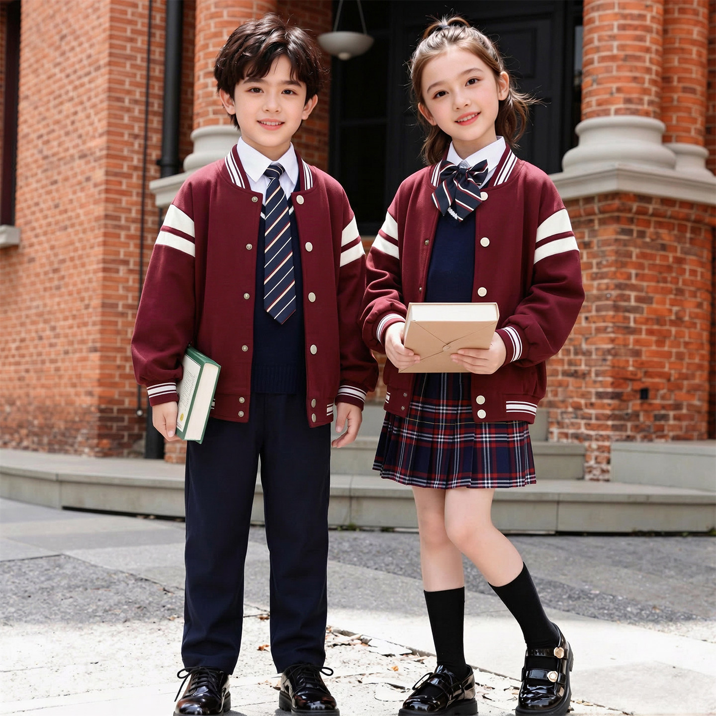 中小学生校服英伦学院风幼儿园园服酒红色棒球服套装儿童合唱班服